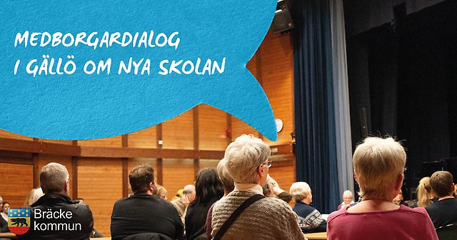 Bild på ryggar av människor och texten medborgardialog i Gällö om nya skolan
